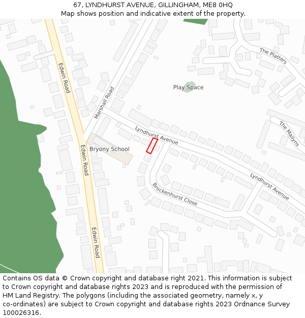 67, LYNDHURST AVENUE, GILLINGHAM, ME8 0HQ: Location map and indicative extent of plot