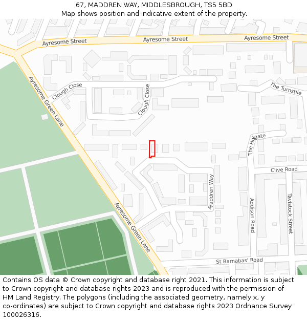 67, MADDREN WAY, MIDDLESBROUGH, TS5 5BD: Location map and indicative extent of plot