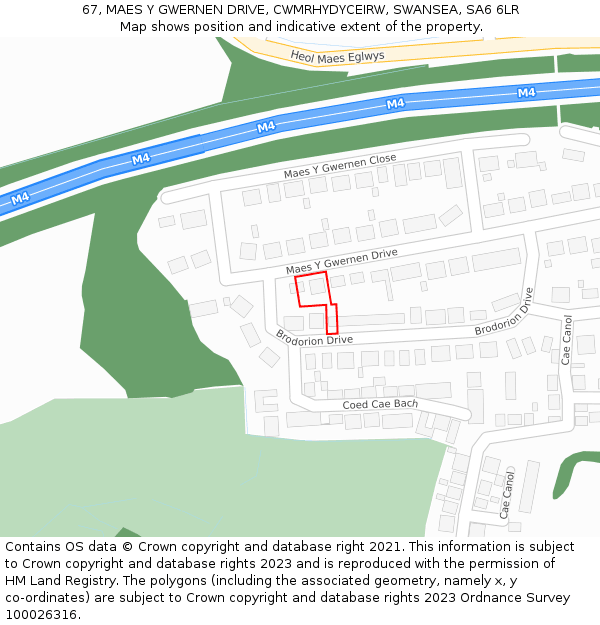 67, MAES Y GWERNEN DRIVE, CWMRHYDYCEIRW, SWANSEA, SA6 6LR: Location map and indicative extent of plot