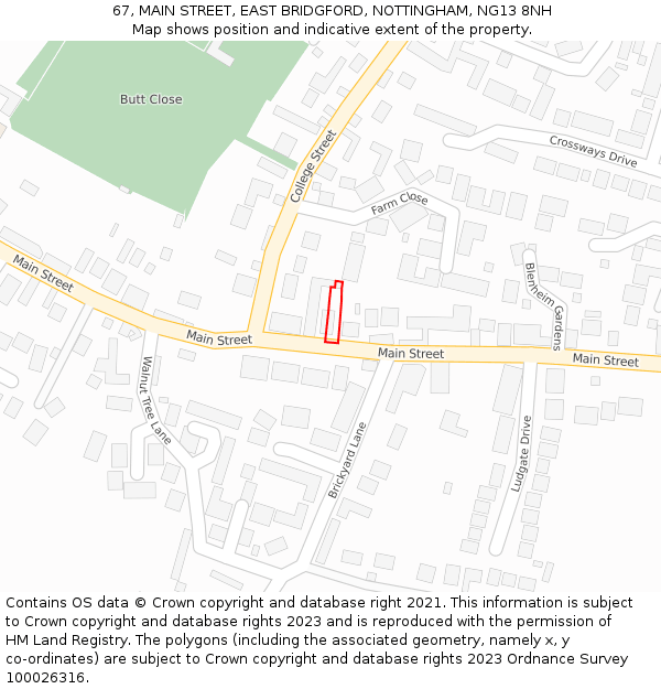 67, MAIN STREET, EAST BRIDGFORD, NOTTINGHAM, NG13 8NH: Location map and indicative extent of plot