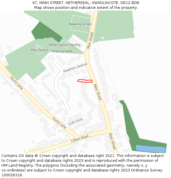 67, MAIN STREET, NETHERSEAL, SWADLINCOTE, DE12 8DB: Location map and indicative extent of plot