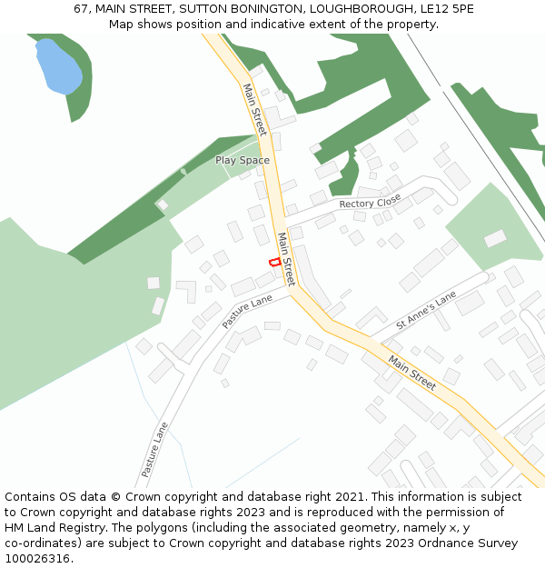 67, MAIN STREET, SUTTON BONINGTON, LOUGHBOROUGH, LE12 5PE: Location map and indicative extent of plot