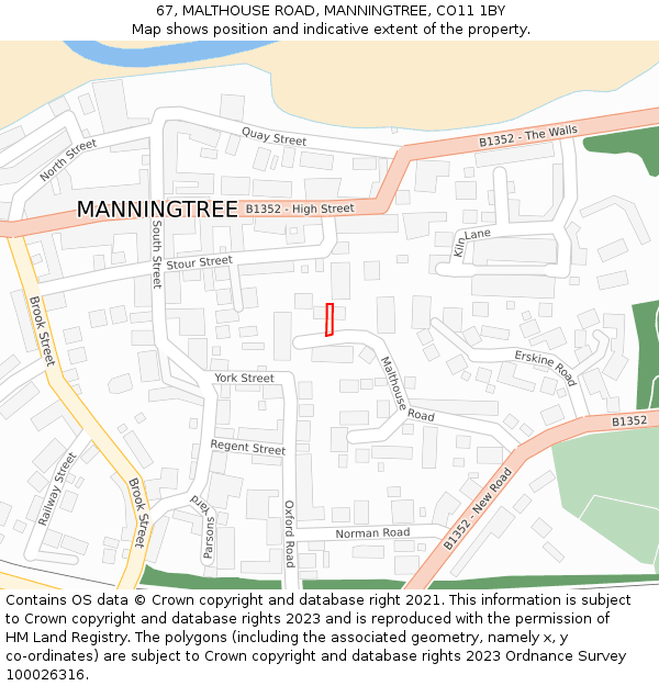 67, MALTHOUSE ROAD, MANNINGTREE, CO11 1BY: Location map and indicative extent of plot