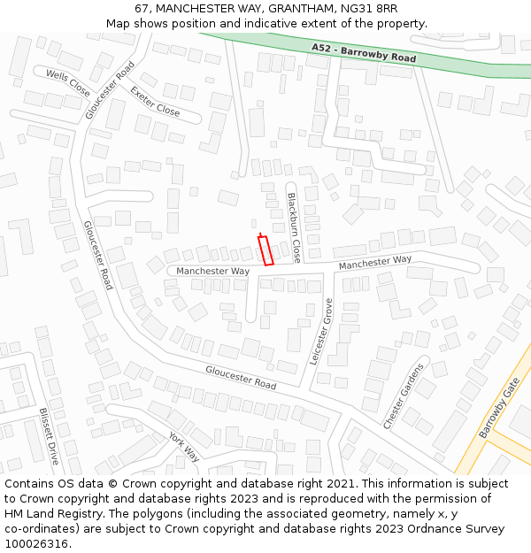 67, MANCHESTER WAY, GRANTHAM, NG31 8RR: Location map and indicative extent of plot