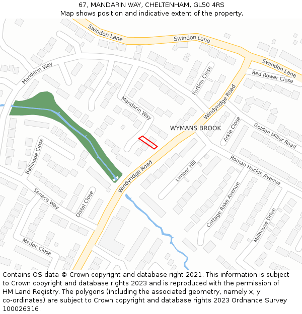 67, MANDARIN WAY, CHELTENHAM, GL50 4RS: Location map and indicative extent of plot