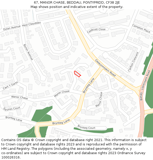 67, MANOR CHASE, BEDDAU, PONTYPRIDD, CF38 2JE: Location map and indicative extent of plot