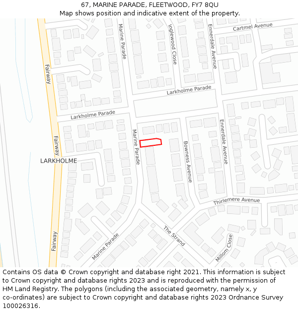 67, MARINE PARADE, FLEETWOOD, FY7 8QU: Location map and indicative extent of plot