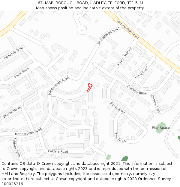 67, MARLBOROUGH ROAD, HADLEY, TELFORD, TF1 5LN: Location map and indicative extent of plot