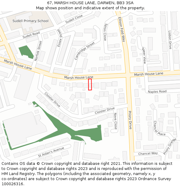 67, MARSH HOUSE LANE, DARWEN, BB3 3SA: Location map and indicative extent of plot