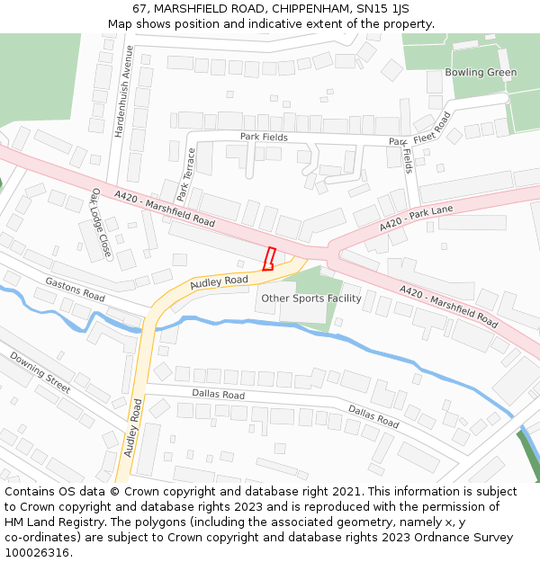 67, MARSHFIELD ROAD, CHIPPENHAM, SN15 1JS: Location map and indicative extent of plot