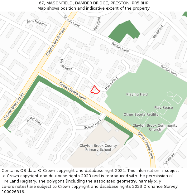 67, MASONFIELD, BAMBER BRIDGE, PRESTON, PR5 8HP: Location map and indicative extent of plot