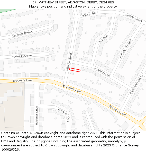 67, MATTHEW STREET, ALVASTON, DERBY, DE24 0ES: Location map and indicative extent of plot