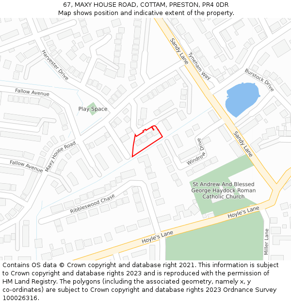 67, MAXY HOUSE ROAD, COTTAM, PRESTON, PR4 0DR: Location map and indicative extent of plot