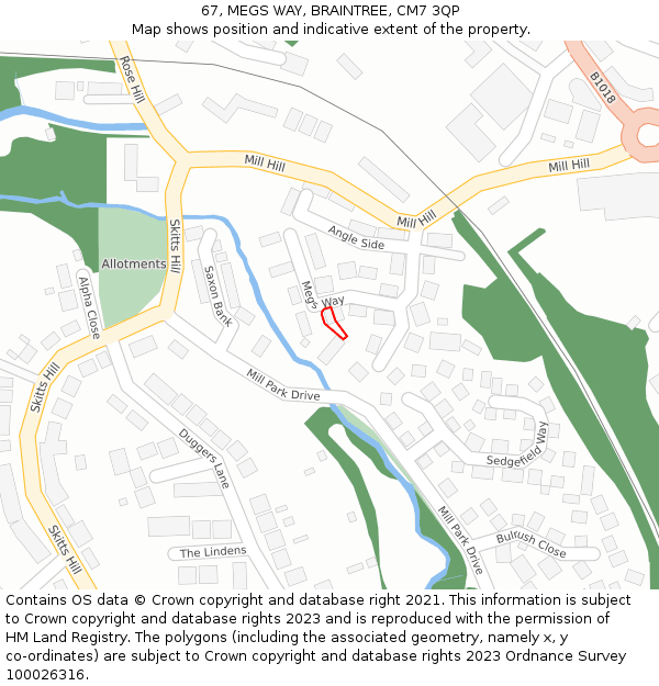 67, MEGS WAY, BRAINTREE, CM7 3QP: Location map and indicative extent of plot