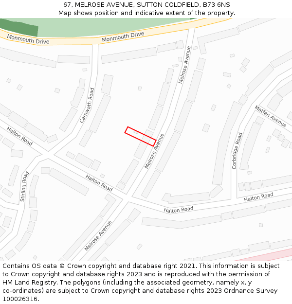 67, MELROSE AVENUE, SUTTON COLDFIELD, B73 6NS: Location map and indicative extent of plot