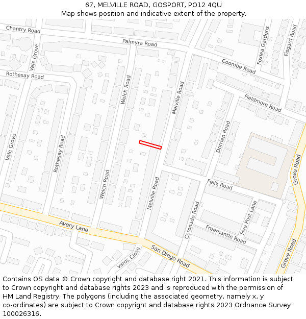 67, MELVILLE ROAD, GOSPORT, PO12 4QU: Location map and indicative extent of plot