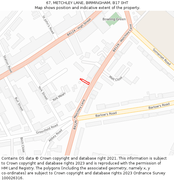 67, METCHLEY LANE, BIRMINGHAM, B17 0HT: Location map and indicative extent of plot