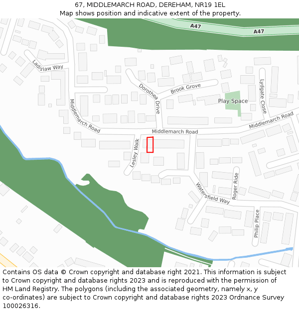 67, MIDDLEMARCH ROAD, DEREHAM, NR19 1EL: Location map and indicative extent of plot