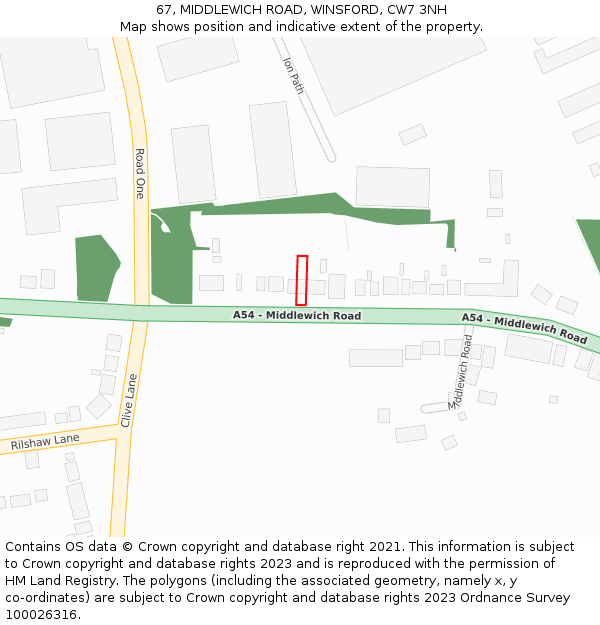 67, MIDDLEWICH ROAD, WINSFORD, CW7 3NH: Location map and indicative extent of plot