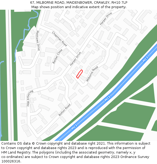 67, MILBORNE ROAD, MAIDENBOWER, CRAWLEY, RH10 7LP: Location map and indicative extent of plot