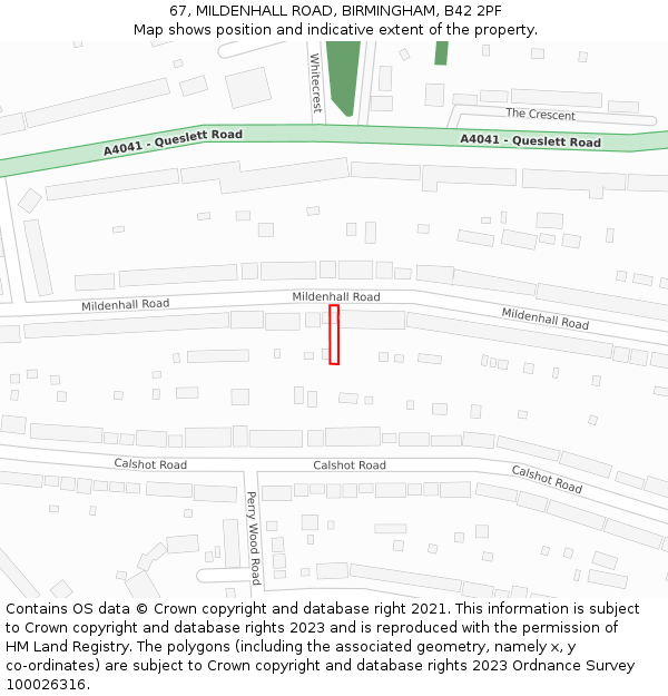 67, MILDENHALL ROAD, BIRMINGHAM, B42 2PF: Location map and indicative extent of plot