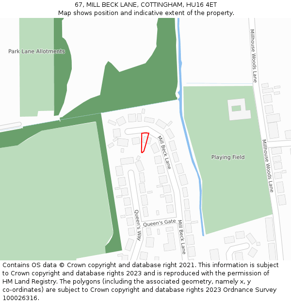 67, MILL BECK LANE, COTTINGHAM, HU16 4ET: Location map and indicative extent of plot