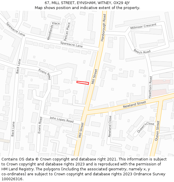 67, MILL STREET, EYNSHAM, WITNEY, OX29 4JY: Location map and indicative extent of plot