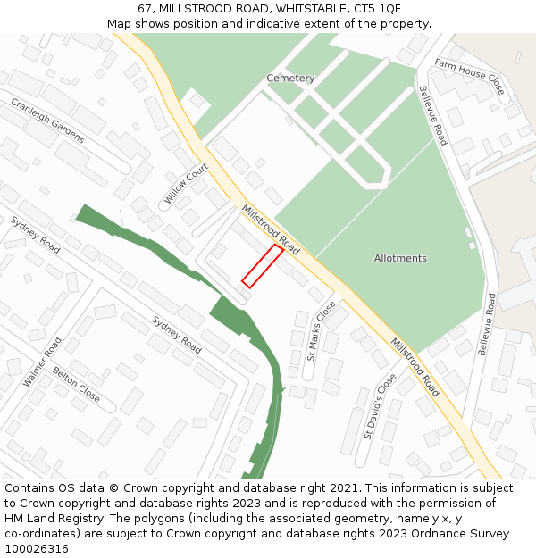 67, MILLSTROOD ROAD, WHITSTABLE, CT5 1QF: Location map and indicative extent of plot