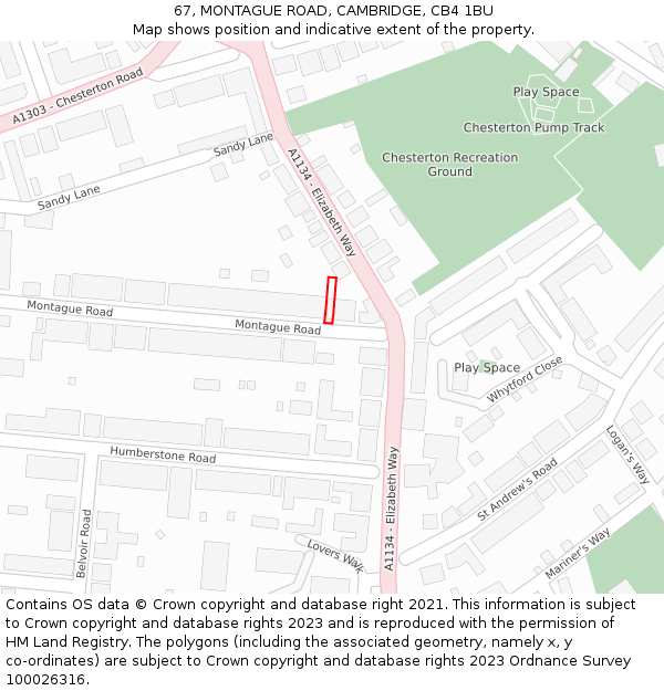 67, MONTAGUE ROAD, CAMBRIDGE, CB4 1BU: Location map and indicative extent of plot