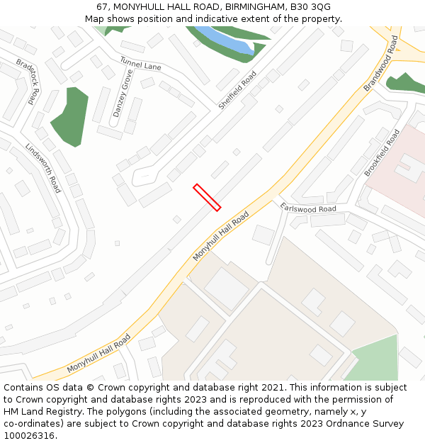 67, MONYHULL HALL ROAD, BIRMINGHAM, B30 3QG: Location map and indicative extent of plot