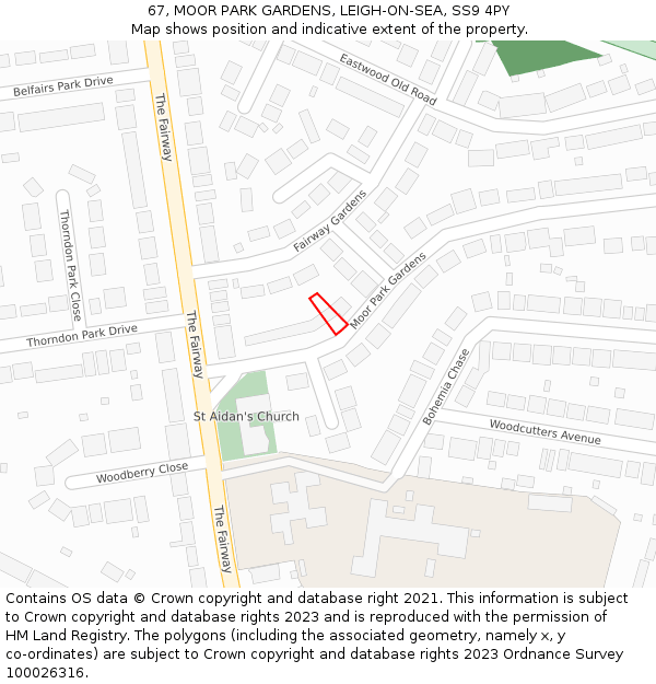 67, MOOR PARK GARDENS, LEIGH-ON-SEA, SS9 4PY: Location map and indicative extent of plot