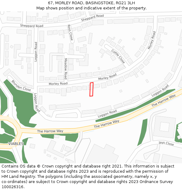 67, MORLEY ROAD, BASINGSTOKE, RG21 3LH: Location map and indicative extent of plot