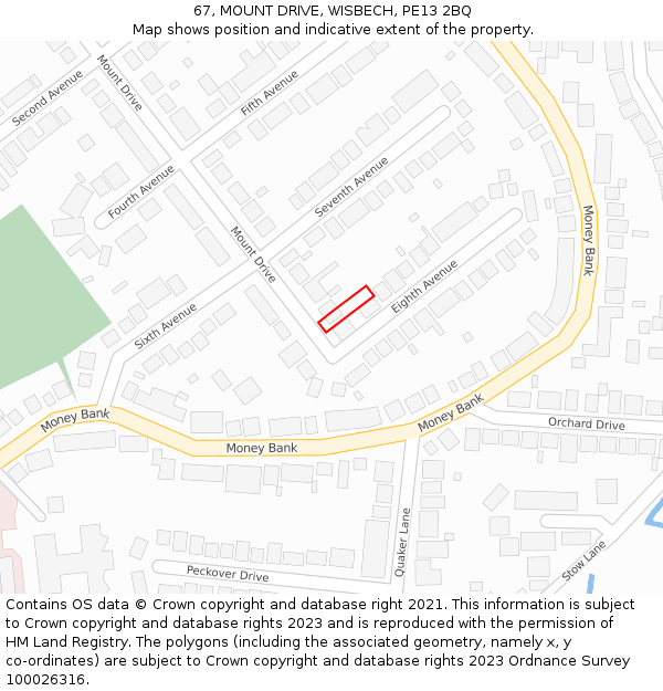 67, MOUNT DRIVE, WISBECH, PE13 2BQ: Location map and indicative extent of plot