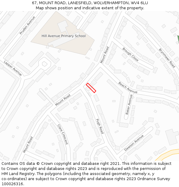 67, MOUNT ROAD, LANESFIELD, WOLVERHAMPTON, WV4 6LU: Location map and indicative extent of plot