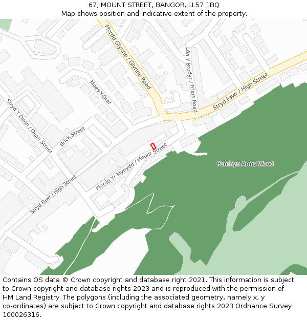 67, MOUNT STREET, BANGOR, LL57 1BQ: Location map and indicative extent of plot