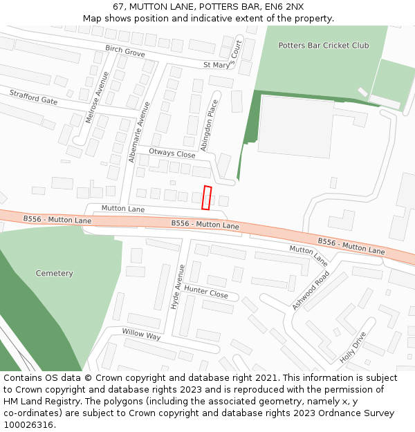 67, MUTTON LANE, POTTERS BAR, EN6 2NX: Location map and indicative extent of plot