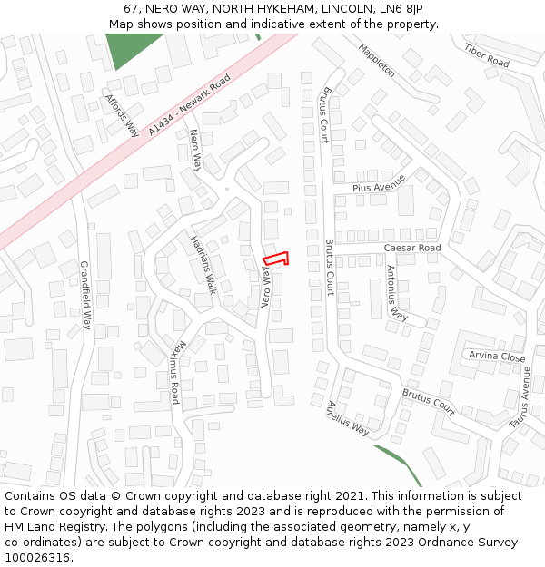 67, NERO WAY, NORTH HYKEHAM, LINCOLN, LN6 8JP: Location map and indicative extent of plot