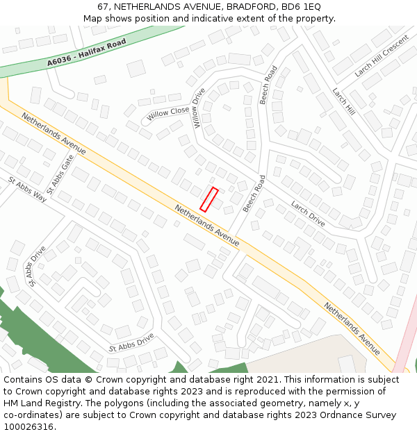 67, NETHERLANDS AVENUE, BRADFORD, BD6 1EQ: Location map and indicative extent of plot