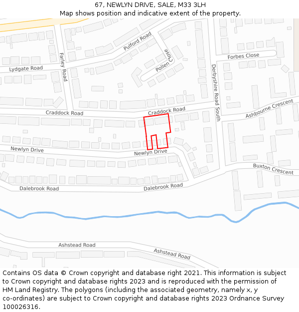 67, NEWLYN DRIVE, SALE, M33 3LH: Location map and indicative extent of plot