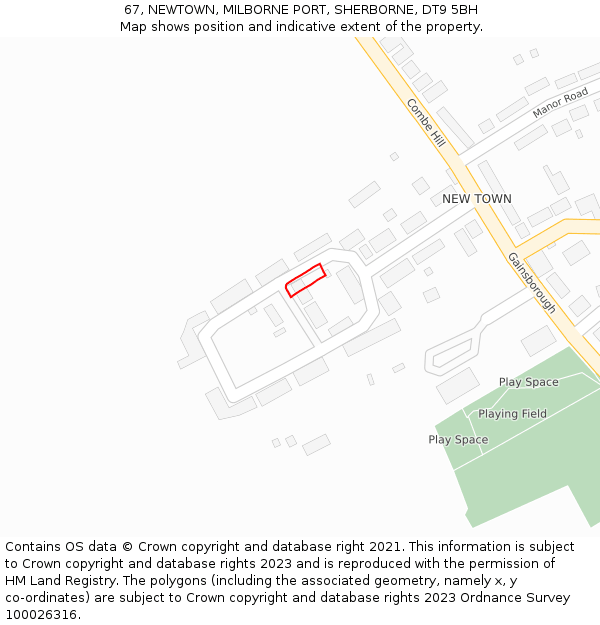 67, NEWTOWN, MILBORNE PORT, SHERBORNE, DT9 5BH: Location map and indicative extent of plot