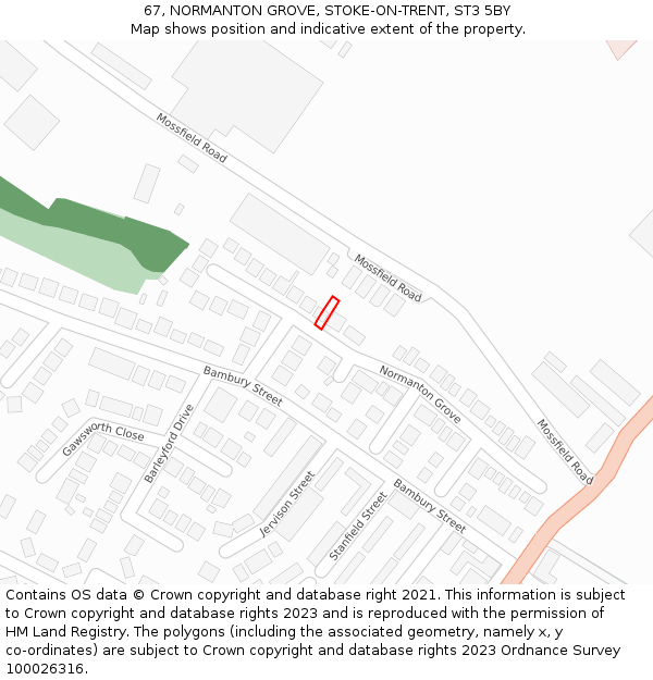 67, NORMANTON GROVE, STOKE-ON-TRENT, ST3 5BY: Location map and indicative extent of plot