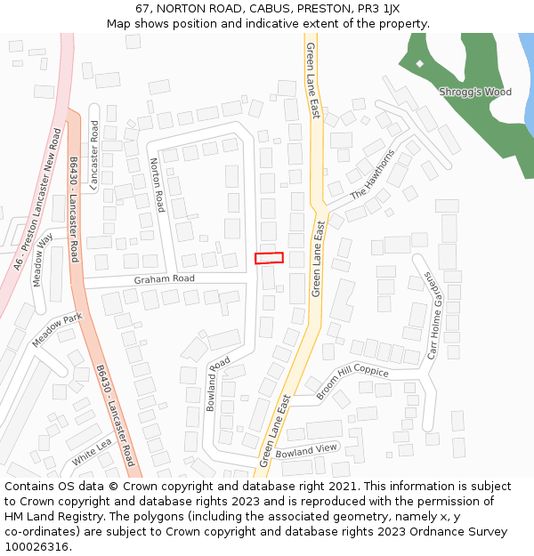 67, NORTON ROAD, CABUS, PRESTON, PR3 1JX: Location map and indicative extent of plot