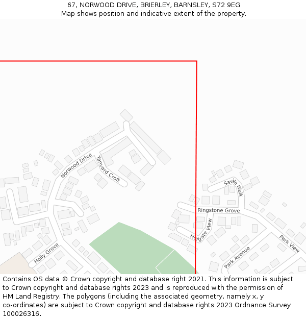 67, NORWOOD DRIVE, BRIERLEY, BARNSLEY, S72 9EG: Location map and indicative extent of plot