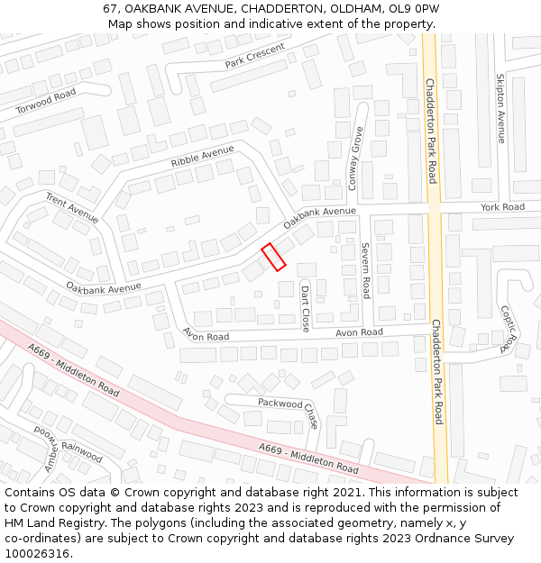 67, OAKBANK AVENUE, CHADDERTON, OLDHAM, OL9 0PW: Location map and indicative extent of plot