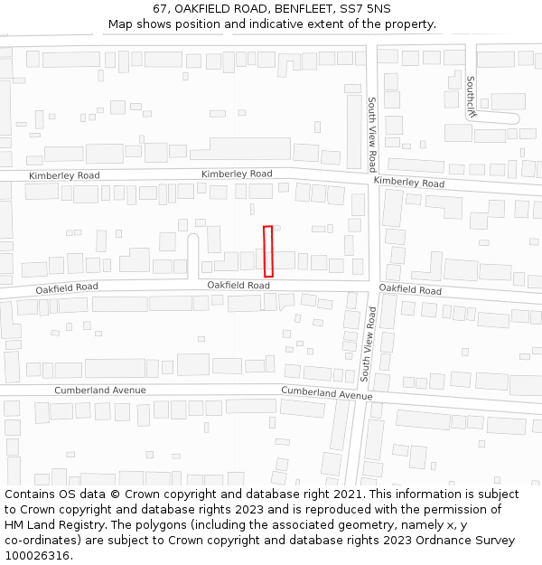 67, OAKFIELD ROAD, BENFLEET, SS7 5NS: Location map and indicative extent of plot