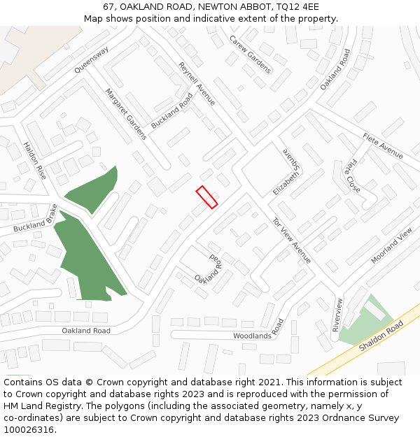 67, OAKLAND ROAD, NEWTON ABBOT, TQ12 4EE: Location map and indicative extent of plot