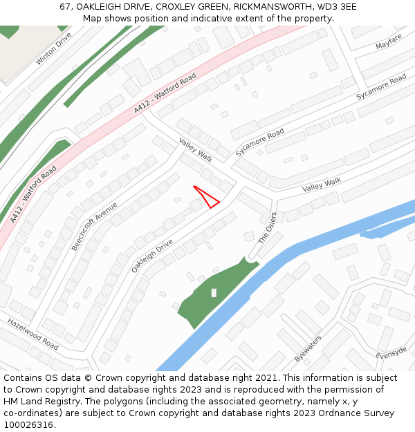 67, OAKLEIGH DRIVE, CROXLEY GREEN, RICKMANSWORTH, WD3 3EE: Location map and indicative extent of plot