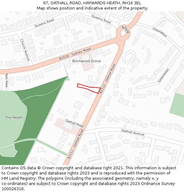 67, OATHALL ROAD, HAYWARDS HEATH, RH16 3EL: Location map and indicative extent of plot