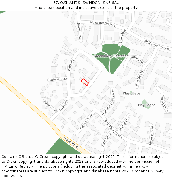 67, OATLANDS, SWINDON, SN5 6AU: Location map and indicative extent of plot