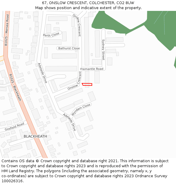 67, ONSLOW CRESCENT, COLCHESTER, CO2 8UW: Location map and indicative extent of plot